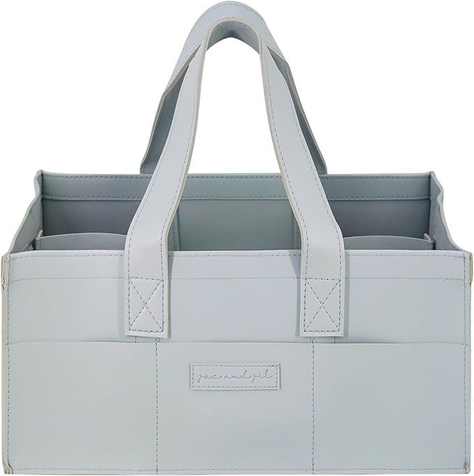 Premium Vegan Leather Baby Diaper Caddy Organizer – Portable Storage Basket for Newborn Essentials, Changing Table, Nursery, Car & Travel, Gifts for Baby Shower (Pastel Seafoam)