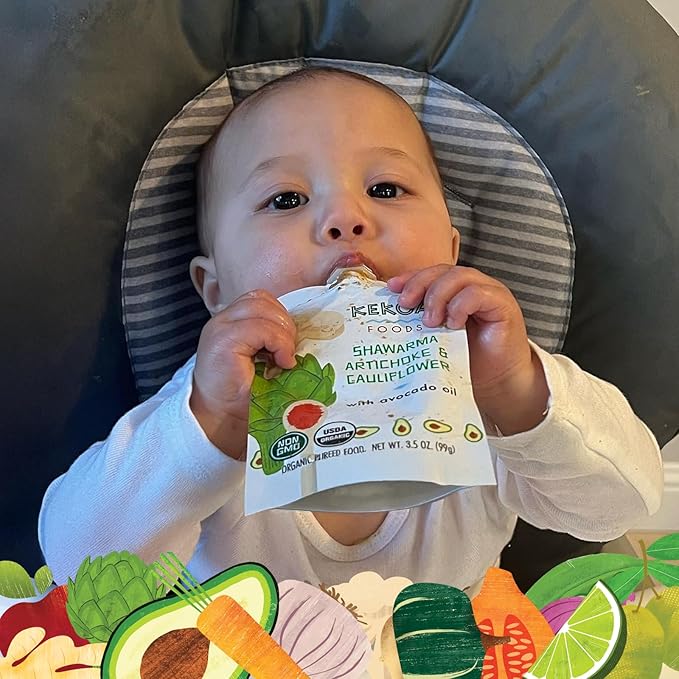 Kekoa Foods Shawarma, Artichoke & Cauliflower Baby Food Purée | 100% USDA Certified-Organic Vegetarian | Organic, Non-GMO, Gluten-Free, Vegan | Flavorful & Nutritious First Food for Babies | 3.5 oz