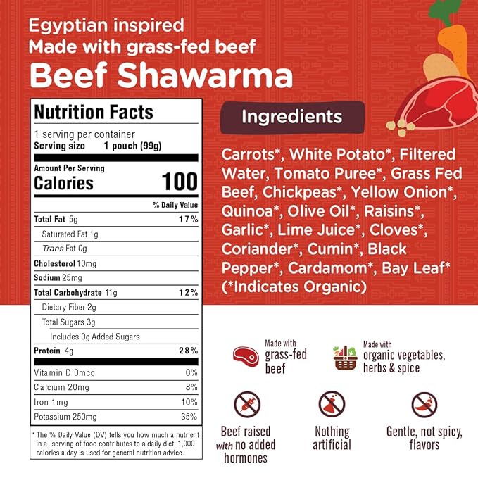 Li’l Hala Baby Food Pouches – 24 Total (2 Flavors) – Grass-Fed Beef Shawarma & Roast Beef with Organic Veggies – Protein & Healthy Fats – Toddler Meat Puree Meals for 6+ Months – No Hormones – 3.5 oz