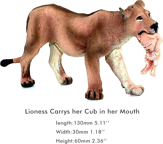FUNSHOWCASE African Jungle Animals Lioness Carries Her Cub in Her Mouth Toy Figure Realistic Plastic Figurine Height 2.5-inch