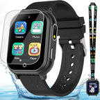 Kids Waterproof Smart Watch Gift for Boys Ages 3-12, 32 Puzzle Games, HD Touchscreen, Dual Camera, Vedio Pedometer Music Player, Kids Watch Toy Birthday Gifts for Boys Ages 5 6 7 8 9 10 (Black)