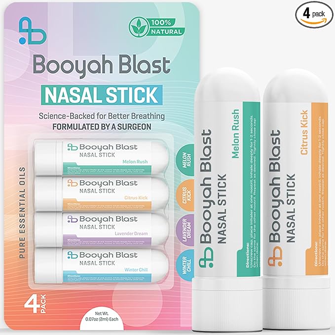 Nasal Sticks, Natural Sinus Inhaler Stick, Menthol Inhaler, Nasal Inhaler Stick 4PK (Winter Chill, Citrus Kick, Lavender Dream, Melon Rush)
