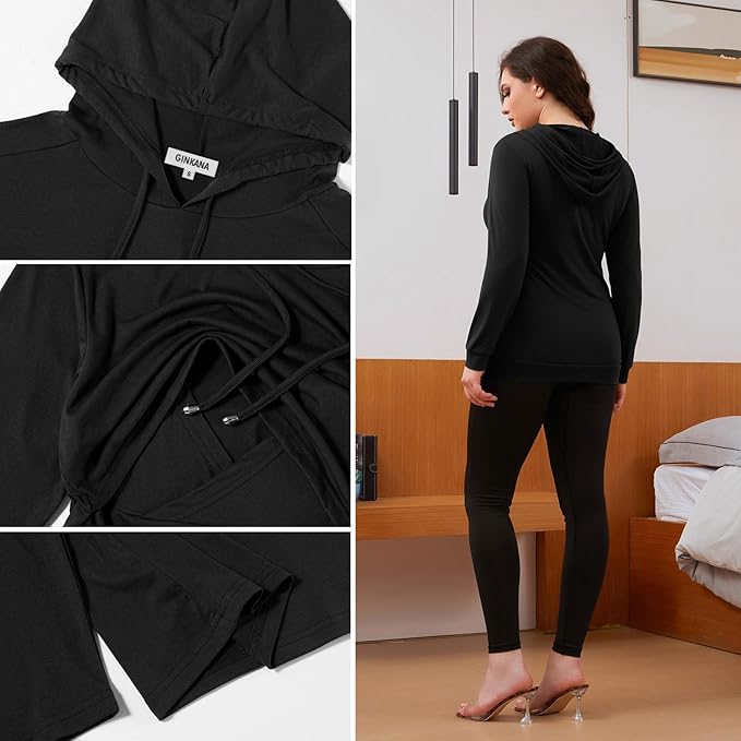 GINKANA Women's Nursing Hoodie Sweatshirt Long Sleeves Breastfeeding Maternity Tops Casual Clothes