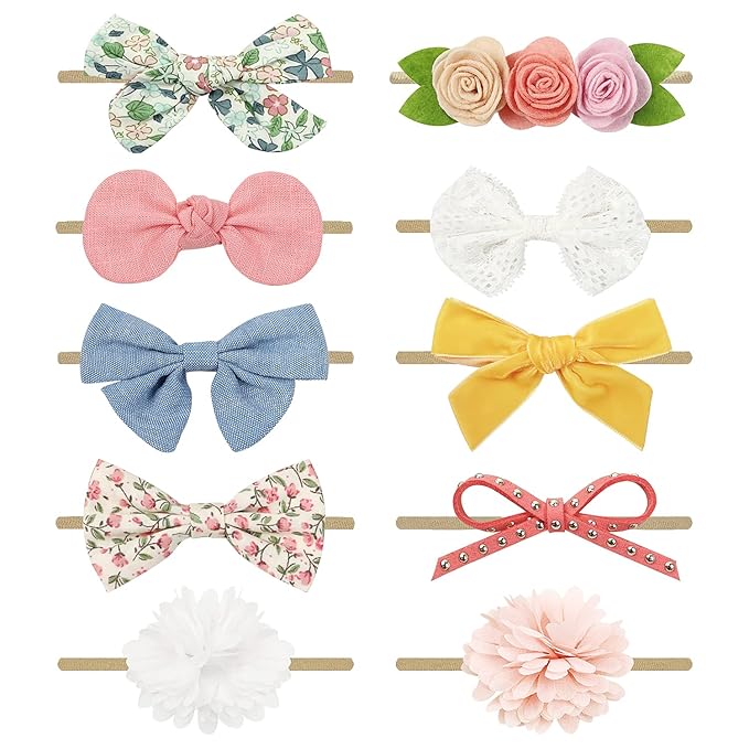 Baby Girl Headbands with Bows Soft Nylon Newborn Toddler Hairbands Handmade Baby Hair Accessories for Infant Girls Kids