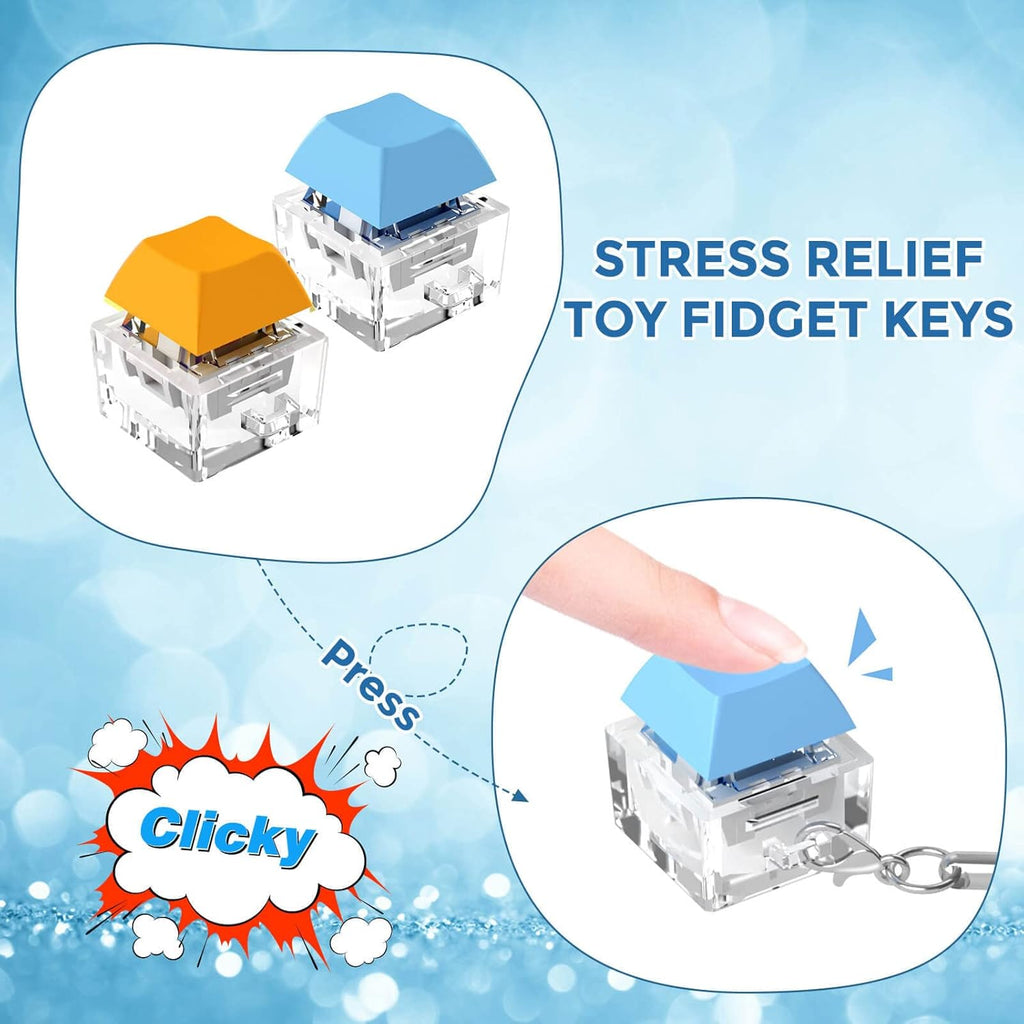 Keyboard Fidget Toys, Keyboard Fidget Keychain Keyboard Decompression Toys Keyboard Fidget Toy Button Stress Relief Gifts for Adult and Kids,Finger Clicker Toys,ADHD Toy,Cool Fidgets(Blue and Orange)