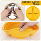 Nuogo 2 Pcs Stainless Steel Baby Suction Plates with Removable Silicone Shell 2-in-1 Metal Toddler Bowl Divided for Picky Eaters Kids Feeding Led Weaning Supplies, Dishwasher Safe (Yellow,Blue)