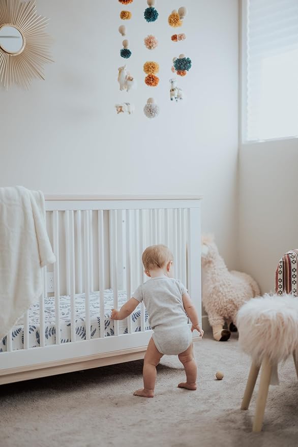 Margaux & May Organic Muslin Cotton Baby Crib Sheets, Blue Fern Print 2 Pack, Fitted, Breathable, Toddler Bedding, 52 x 28, Deep Pocket, Organic Crib Sheets for Cozy Sleep