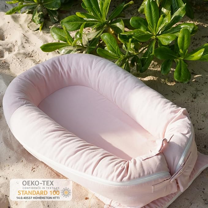 Deluxe Infant Lounger, Baby Nest Cover for Baby Girls & Boys, Newborn Essentials for Baby 0-12 Months, 100% Cotton (DustyRose)