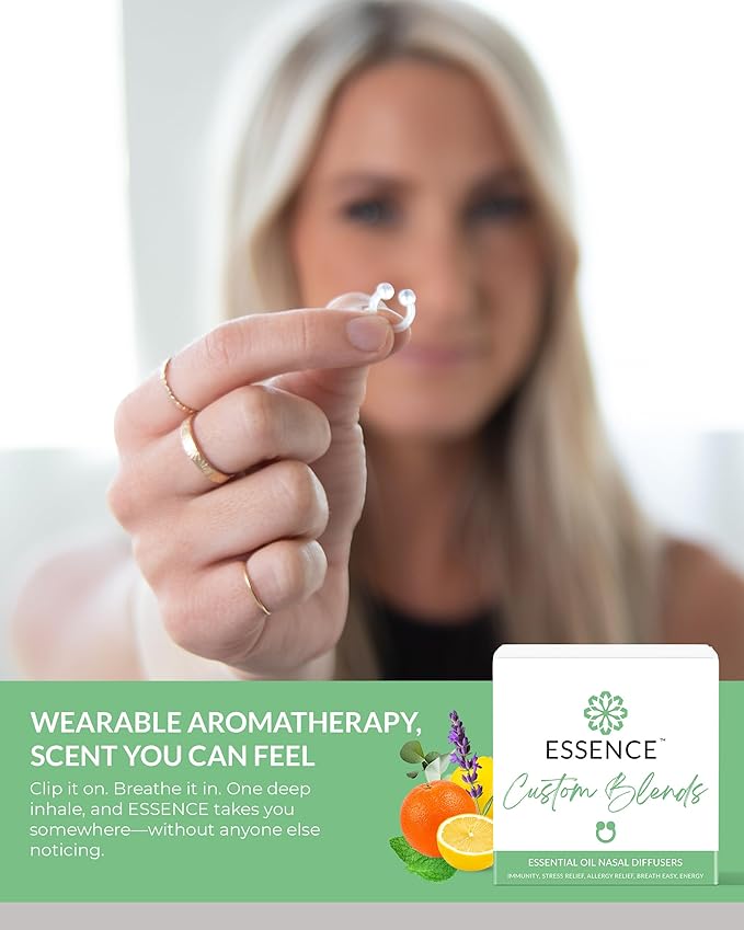 Essence Nasal Diffuser Custom Blends Bundle – Essential Oil Silicone Nose Rings for Energy, Immunity, Stress & Allergy Relief – Wearable Aromatherapy for Daily Wellness & Relaxation