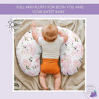 Nursing Pillow, Breast Feeding Pillows for Mom, Rose Floral Print Soft Cover with Breathable Filling, Infant Feeding Support Pillow for 0-12 Months, Multifunctional Support Cushion for Travel