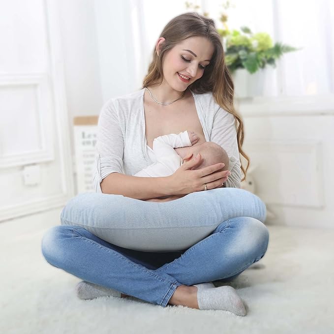 LAT Waterproof Nursing Pillow for Breastfeeding,Waterproof Removable Cover,Ergonomic Breast Feeding Pillows Baby for Baby Boys and Girls,Machine Washable(Blue)