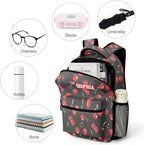 Red Cartoon Cherry Custom Kids Backpack 16.5 Inch for Boy Girl, Personalized Waterproof Child School Travel Bag with Name