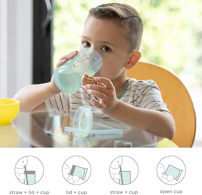 Olababy Clear View Silicone Training Cup with Straw Lid | Toddler Sippy Trainer 12mo+ | Unbreakable Water Drinking Cups for Kids 2yr+ | Baby Led Weaning & Feeding Supplies (Coral, 9 oz)