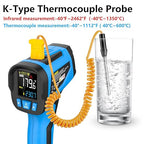 Infrared Thermometer Temperature Gun, -40℉~2462℉, 30:1 Pyrometer High Temp Thermometer with K-Probe, Non-Contact Digital IR Laser Thermometer Temp Gun for Cooking, Engine, Kiln, Forging, HVAC