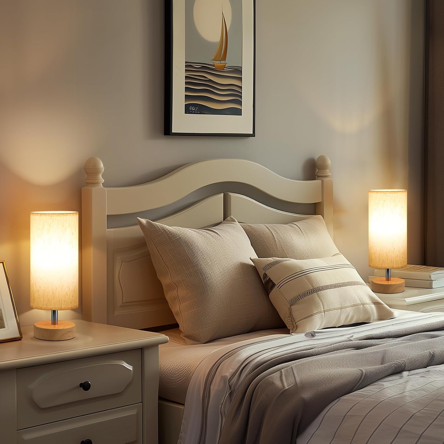 Small Table Lamp for Bedroom Set of 2 - Bedside Lamps for Night Stands, Minimalist Nightstand Light Lamp, Desk Lamps for Reading Room, Kids Room, Living Room, Office, Dorm