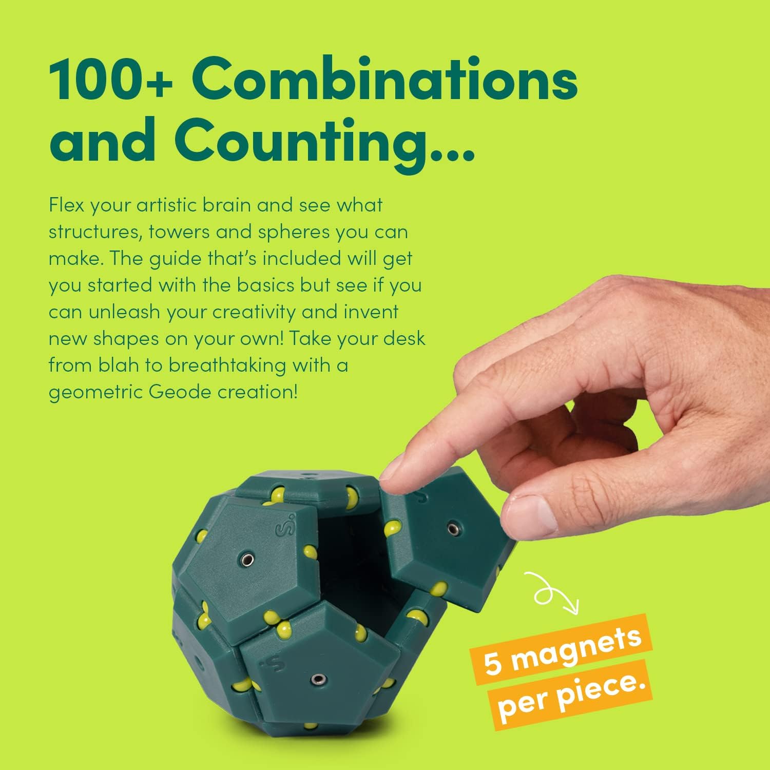 Speks Geode Matte Pentagons Magnetic Fidget Toy for Adults | Quiet Sensory Toy for Stress Relief & Anxiety, Office Desk Toy & Top Gadget Gift Idea | Monstera, 12-Piece Set