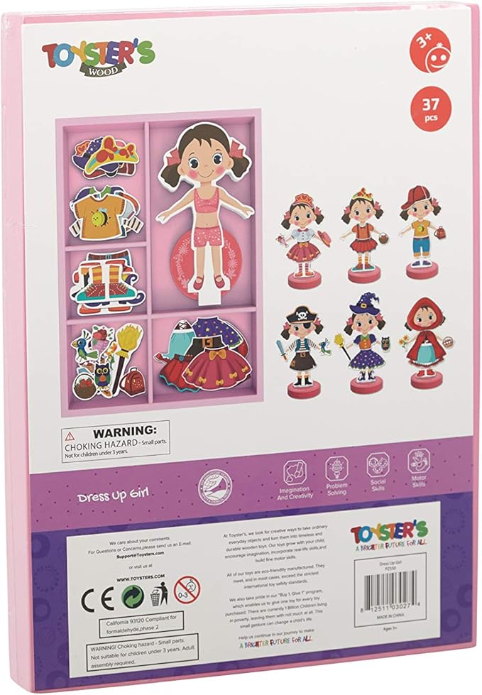 TOYSTER'S Magnetic Wooden Dress-Up Dolls Toy | Pretend Play Set Includes: 1 Wood Doll with 30 Assorted Costume Dress Ideas | Not Your Average Paper Doll | Great Gift Idea for Little Girls 3+