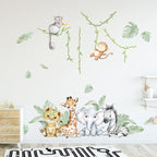 59.05x53.14 Inch Woodland Animals Wall Decals - Forest Animal Wall Decal with Elephant, Zebra, Monkey, Giraffe - Nursery Decor for Home, Baby Room, Boys & Girls Bedroom Art