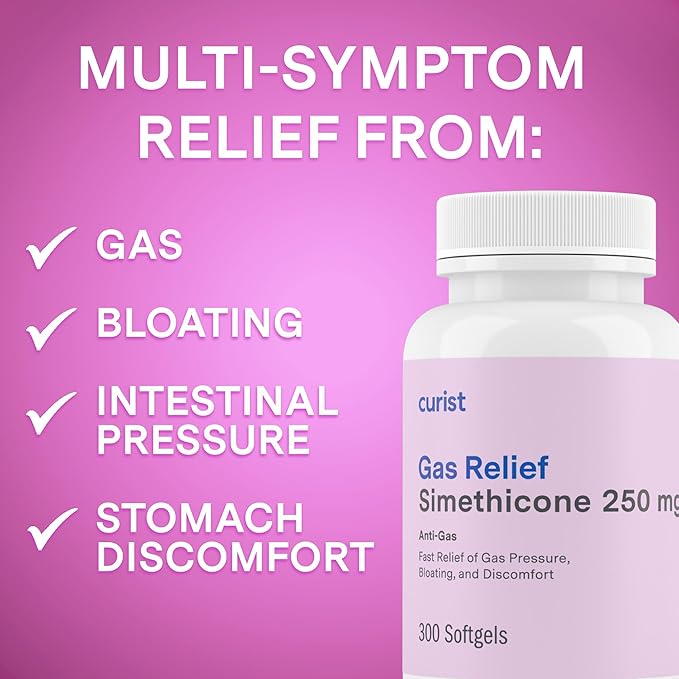 Curist Gas Relief Simethicone 250 mg Softgels (300 Count) - Digestive Relief, Bloating Relief & Anti Flatulence Gas Pills for Adults aids Gas and Bloating Relief (300 Soft gels)