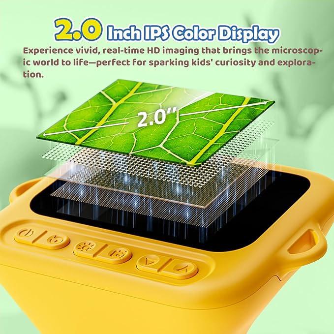Microscope for Kids, 2'' Digital Handheld Kids Microscope with Adjustable Light, 1000X 1080P Pocket Portable Mini Micro Scope, Stem Toys for Ages 5-7 8-12 Teen Boys and Girls Educational Gifts, Orange