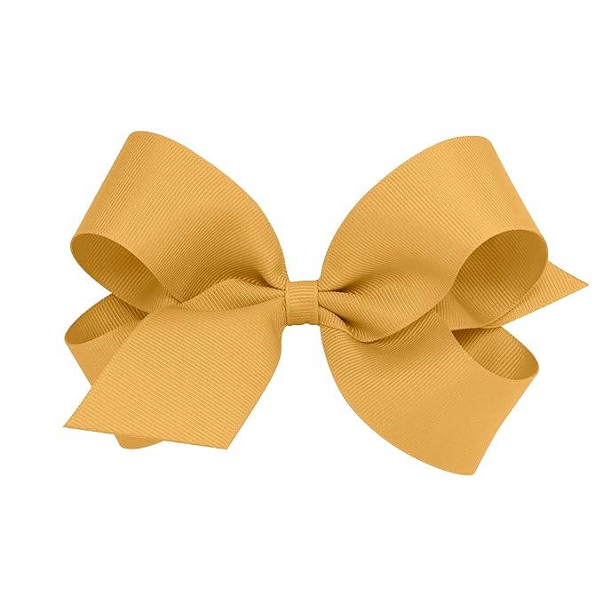 Wee Ones Girls' Plain Wrap Classic Grosgrain Hair Bows on a WeeStay No-Slip Hair Clip, Handmade, Large, Old Gold
