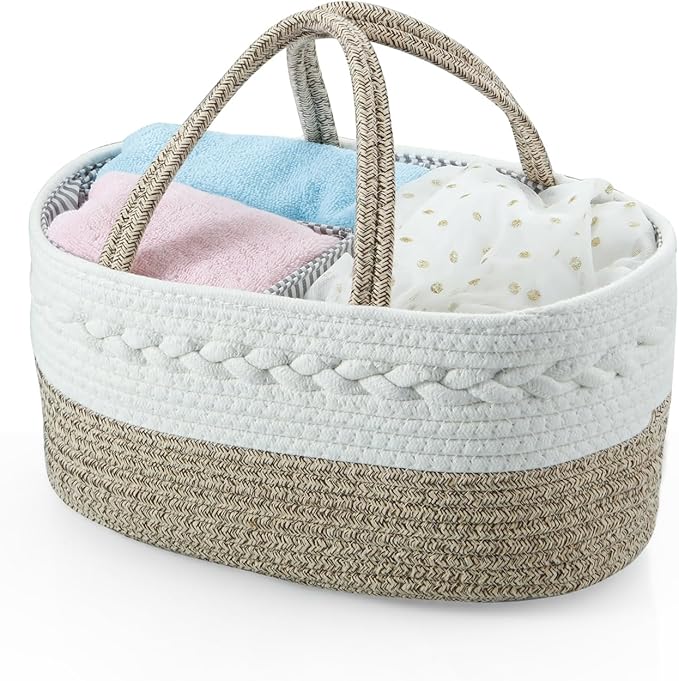 PandaEar Baby Diaper Caddy Organizer, Portable Nursery Storage Basket Cotton Rope Diaper Caddy for Baby Shower Gifts Newborn Infants -Brown