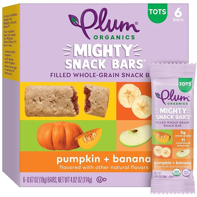 Plum Organics Mighty Snack Bars - Pumpkin and Banana - 0.67 oz Bars (Pack of 48) - Organic Fruit and Vegetable Toddler Food Snack Bars