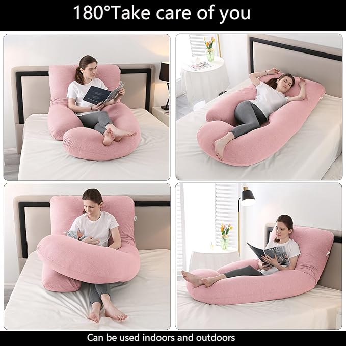 Pregnancy Pillow J-Shaped Full Body Pillow, 59 inch Cool Fabric Easy to Remove and Wash, Support Pregnant Women's Backs Legs and HIPS, Improve Sleep,Pregnancy Pillow for Women ，Pink