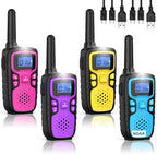 Wishouse Walkie Talkies for Kids Rechargeable Long Range,Xmas Birthday Gift for 4 5 6 7 8 9 Year Old Boys Girls,Hiking Gear Camping Games Cool Toys with NOAA,SOS Siren,Lamp,Lanyards,Easy to Use,4 Pack