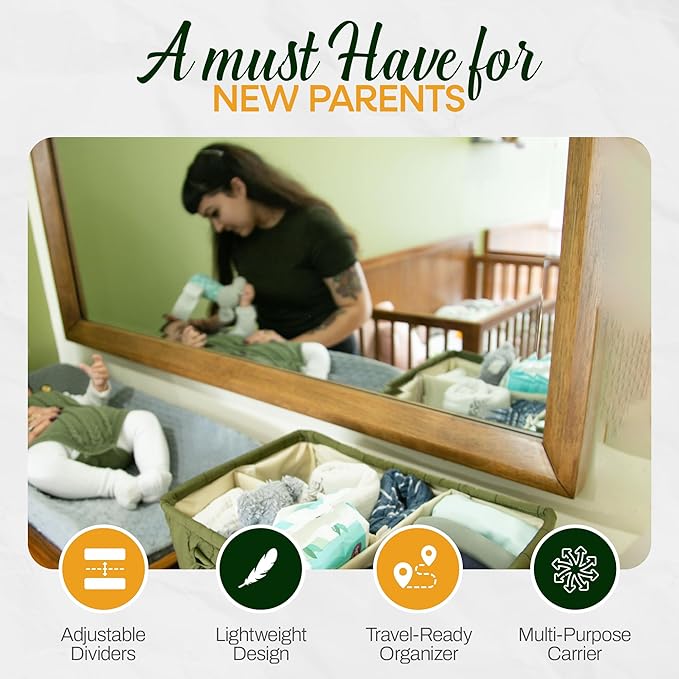 Large Diaper Caddy Organizer with Handle Neutral Boy Girl – Baby Basket for Nursery, Car, Changing Table – Portable Baby Storage with Compartments – Perfect for New Parents and Baby Shower Gifts