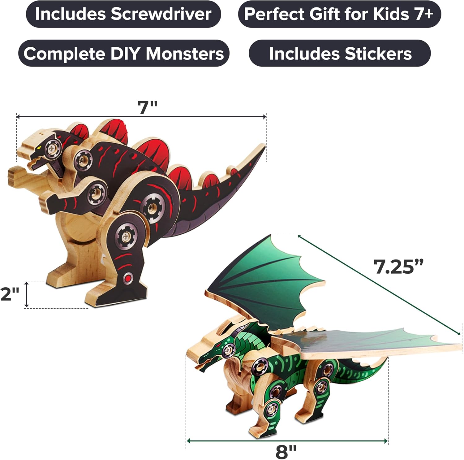 Little Jupiter DIY Wooden Kit with Stickers - 2 in 1 Monster Series - Japanese Monster for 7-12 Yrs - Woodworking Kits - Wood Crafts - Kids Building Kit - Wooden Crafts (Type 1 & 2)