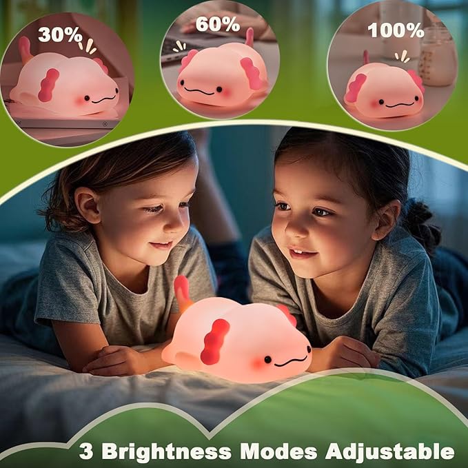 DREAMING MY DREAM Cute Axolotl Night Light, LED Squishy Novelty Animal Night Lamp, 3 Level Dimmable Nursery Nightlight for Breastfeeding Toddler Baby Kids Decor, Cool Gifts Kids (Axolotl)