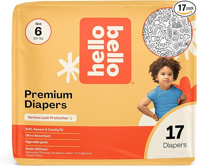 Hello Bello Premium Diapers Size 6 (35+ lbs) Daring Doodlers Designs, 17ct Jumbo Pack