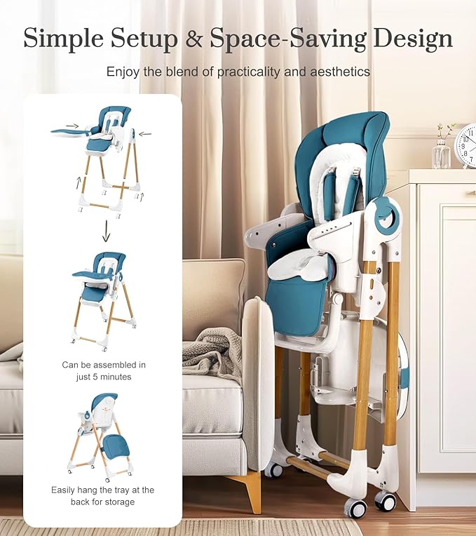 Mallify Convertible High Chairs for Babies and Toddlers, Height Adjustable Baby High Chair, High Chair with Removable Tray, Adjustable Backrest, Portable Baby Dinning Chair with Lockable Wheels