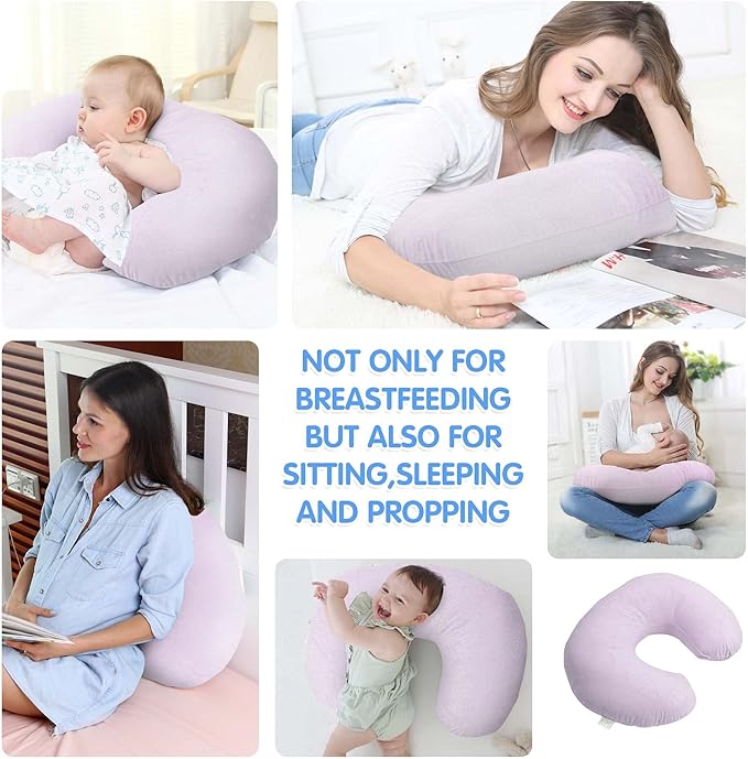 LAT Waterproof Nursing Pillow for Breastfeeding,Waterproof Removable Cover,Ergonomic Breast Feeding Pillows Baby for Baby Boys and Girls,Machine Washable(Pink)