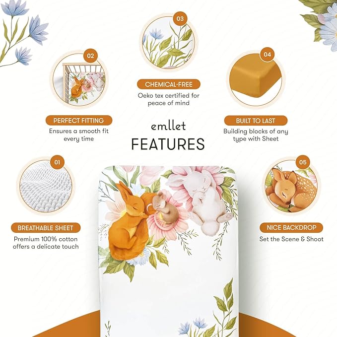 100% Cotton Fitted Crib Sheet, Forest Friends Woodland Animals Theme, Cozy Baby Nursery Bedding, Standard Size 52 x 28 in