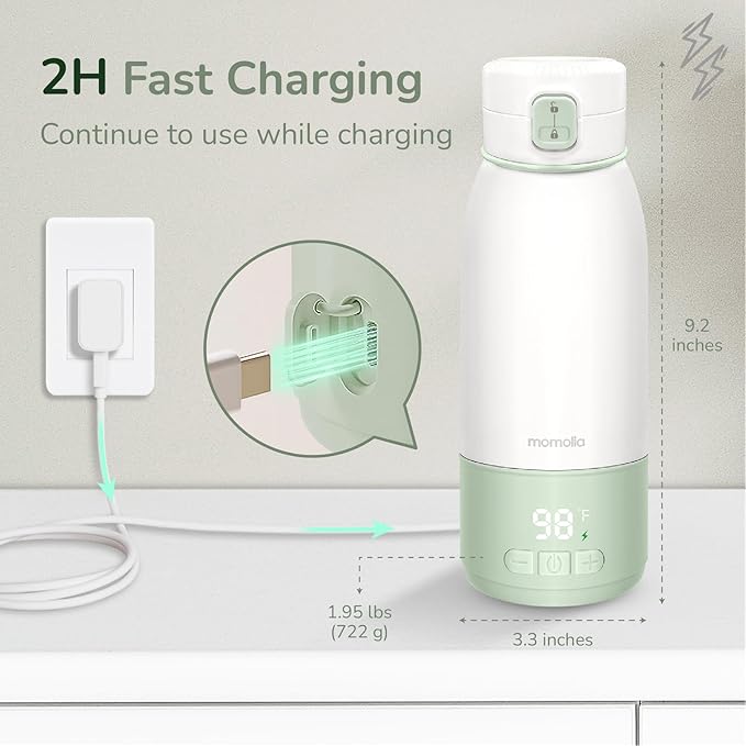 Portable Milk Warmer for Travel, Pasteurization Mode, 17 oz Capacity, 3 Min Fast Heating & Long Battery Life, Baby Bottle Warmer for Breast Milk and Water On-The-Go, Meets Full Day Feeding Needs