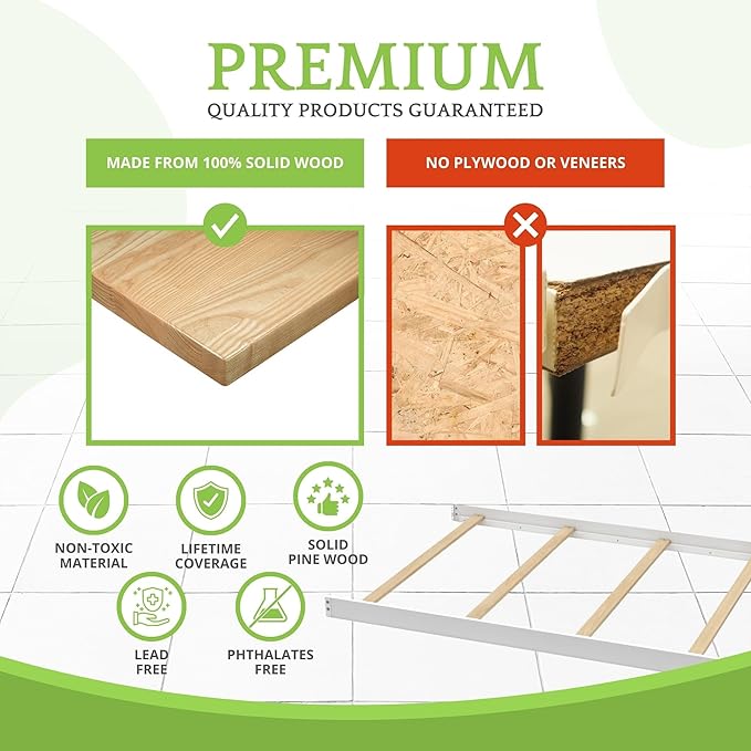 Full-Size Conversion Kit Bed Rails Compatible with Delta Children Convertible Cribs - Solid Wood Rail #0050 - Toddler & Adult Bed Rail for Full-Size Beds - Baby Furniture (White - 100)