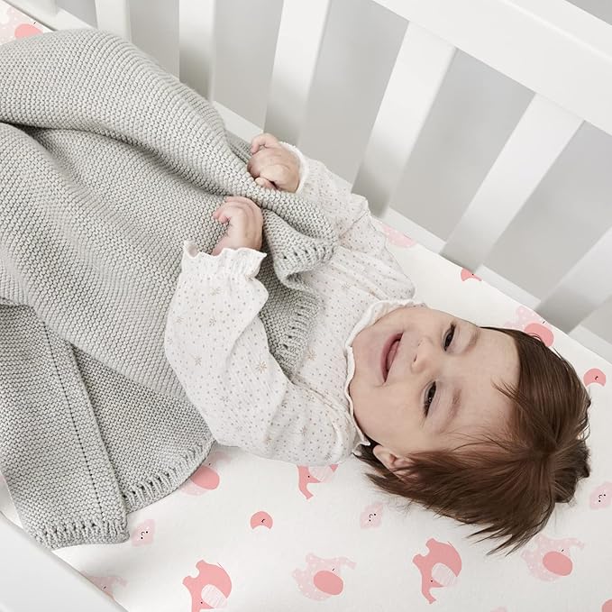 Plushii Crib Sheets for Baby Girls 3 Pack, 28"x 52" Extra Soft Microfiber Crib Sheet Set for Baby Crib Mattress Sheet & Toddler Mattress Pad, Rainbow & Elephant & Stars