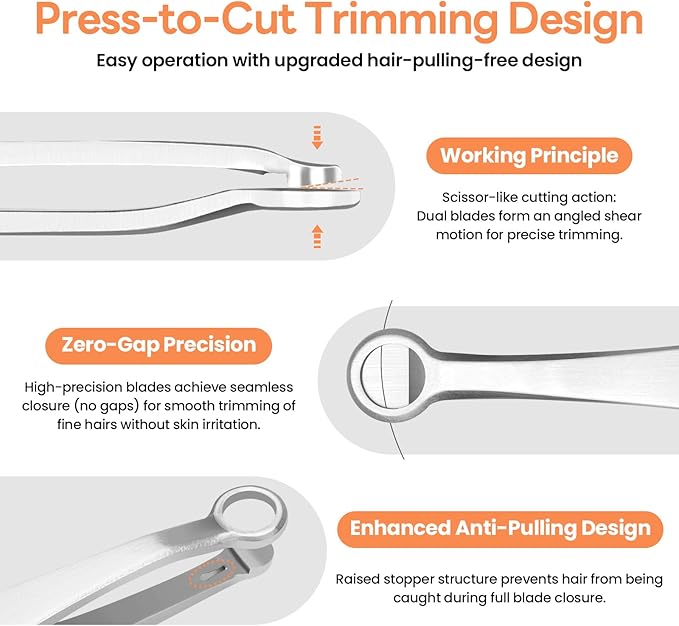 THRAU Nose Hair Trimmer for Men & Women, Stainless Steel Facial Hair Remover for Ear, Eyebrow and Beard, Round tip Trimming Tweezers, Body Grooming Kit