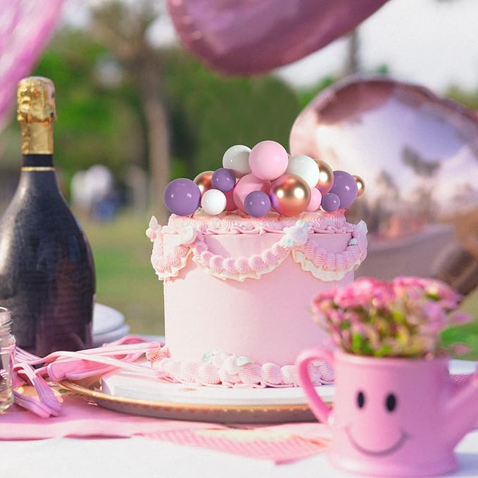 75 Pieces Cake Balls Topper Decorations Foam Cupcake Topper Mini Balloon Cake Topper Balls Cake Picks for Cake Deco Birthday Party Wedding（Purple,Pink,Gold,White）