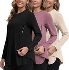 GINKANA Women's Nursing Shirts Long Sleeve 3 Packs Hidden Zipper Breastfeeding Pumping Tops Side Split Maternity Clothes
