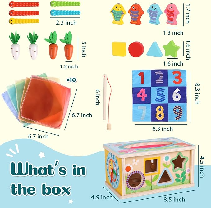 Ancaixin 6-in-1 Montessori Tissue Box Toy for 6+ Months Baby, Wooden Activity Cube, Puzzles 12-18 Months, Perfect 1 Year Old Girl Boy Gifts, Sensory Toys for Toddlers 1-3, Baby 1st Birthday Gift