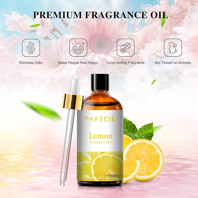 PHATOIL 100ML Lemon Fragrance Oils for Aromatherapy, Diffuser Oils for Home, Perfect for Humidifier, Yoga, DIY Candle and Soap Making - 3.38FL.OZ