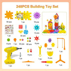 248PCS STEM Building Toys, Electric Gear Building Blocks Toys Set with Drill, Montessori Toddler Screw Toy, Kids Tool Set Construction Toy for Boys Girls Ages 4-8