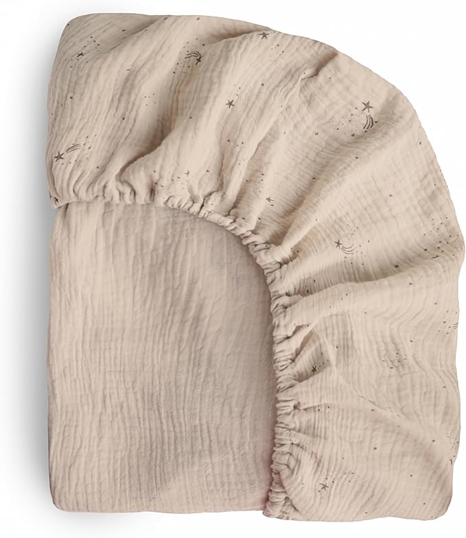mushie Extra Soft Muslin Fitted Crib Sheet | 192 Thread Count | 28"x 52" (Falling Stars)