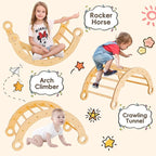 Asweets Pikler Triangle Set, 5 in 1 Foldable Montessori Climbing Set with Ramp, Baby Climbing Toys for Indoor Playground, Jungle Gym for Kids with Arch Climber, Rocker, Suitable for Toddlers