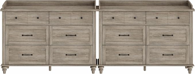WAMPAT Set of 2 Kids Dresser with 12 Drawers, 2-in-1 Baby Dresser for Bedroom & Kids Room, Rustic Chests & Dressers Wooden Closet Organizer for Children's Bedroom, Grey