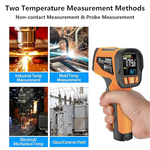 Infrared Thermometer Temperature Gun, -40℉~1922℉, High Temp Thermometer 30:1 Pyrometer with Probe, Non-Contact Digital Laser Thermometer for Cooking, Engine, Kiln, Forging, HVAC, Industrial