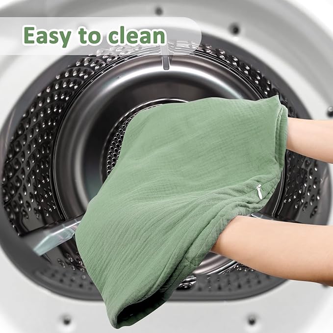 Hooyax Muslin Nursing Pillow Cover, Soft Breathable Feeding Slipcover for Breastfeeding Moms, Stretchy Removable Infant Pillow Cover for Boy and Girls (Green)